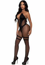 tuta sexy fishnet keyhole twist nero taglia unica leg avenue
