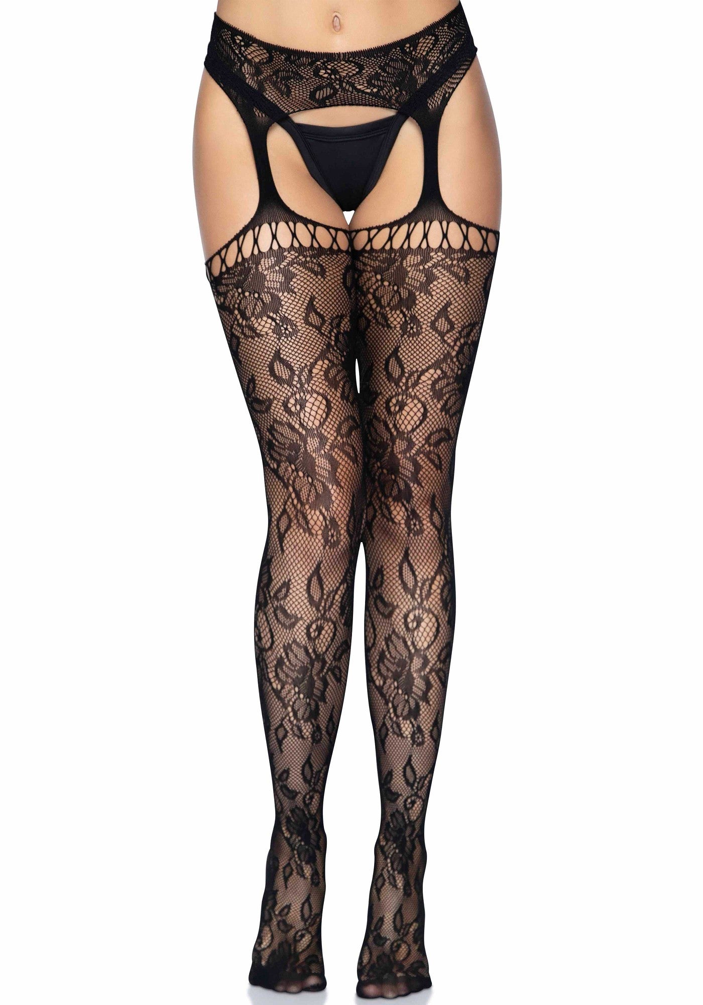calze sexy garter belt stockings nero taglia unica leg avenue fronte