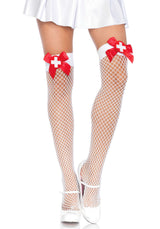 calze sexy nurse net thigh highs bianco taglia unica leg avenue