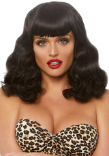 parrucca sexy retro bang curly bob nero leg avenue dettaglio fronte
