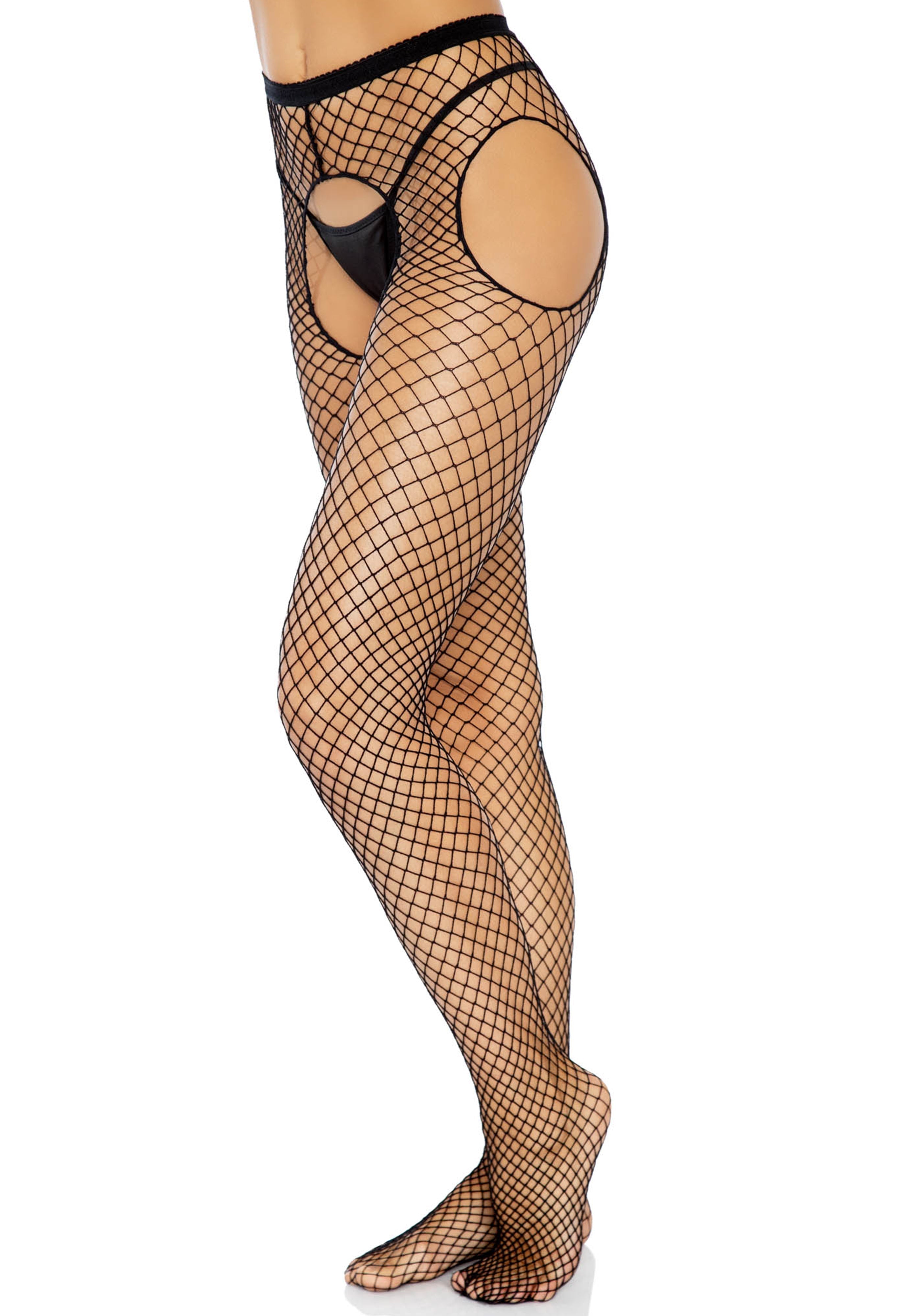 collant sexy fishnet suspender nero taglia unica leg avenue