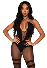 tuta sexy fishnet keyhole twist nero taglia unica leg avenue