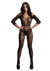 tuta sexy lace sleeved nero