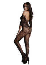tuta sexy lace sleeved nero