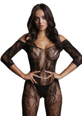 tuta sexy lace sleeved nero