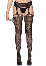 calze sexy garter belt stockings nero taglia unica leg avenue dettaglio fronte