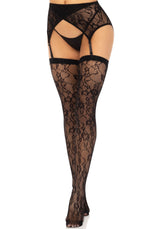 calze sexy lace thigh and arterbelt nero taglia unica leg avenue indossato fronte
