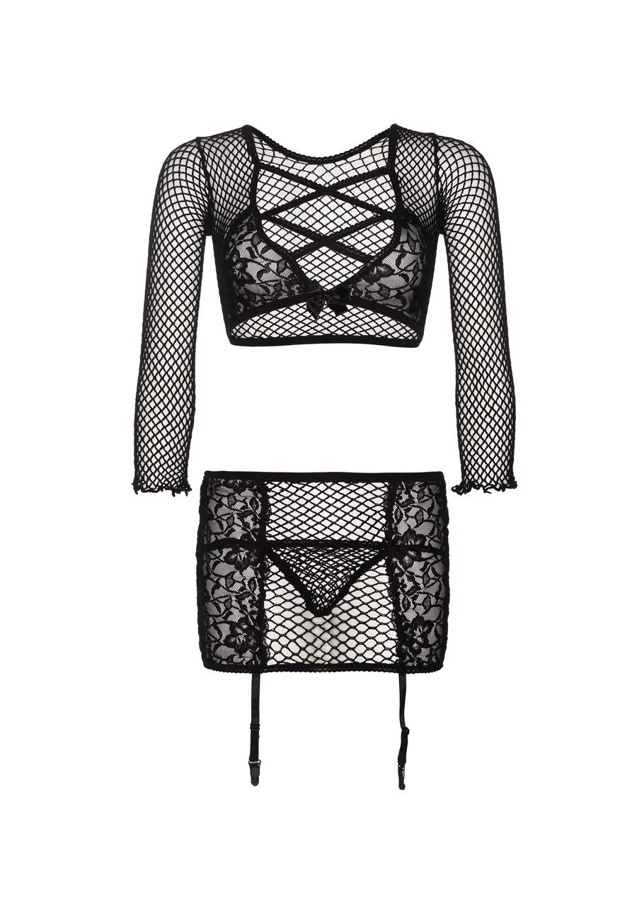 completino sexy crop top and garter skirt nero taglia unica leg avenue