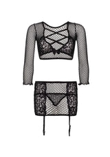completino sexy crop top and garter skirt nero taglia unica leg avenue