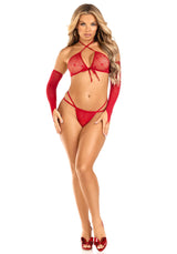 completino sexy crop top g string and gloves rosso taglia unica leg avenue fronte