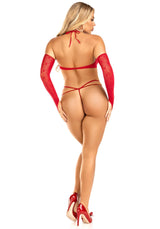 completino sexy crop top g string and gloves rosso taglia unica leg avenue retro