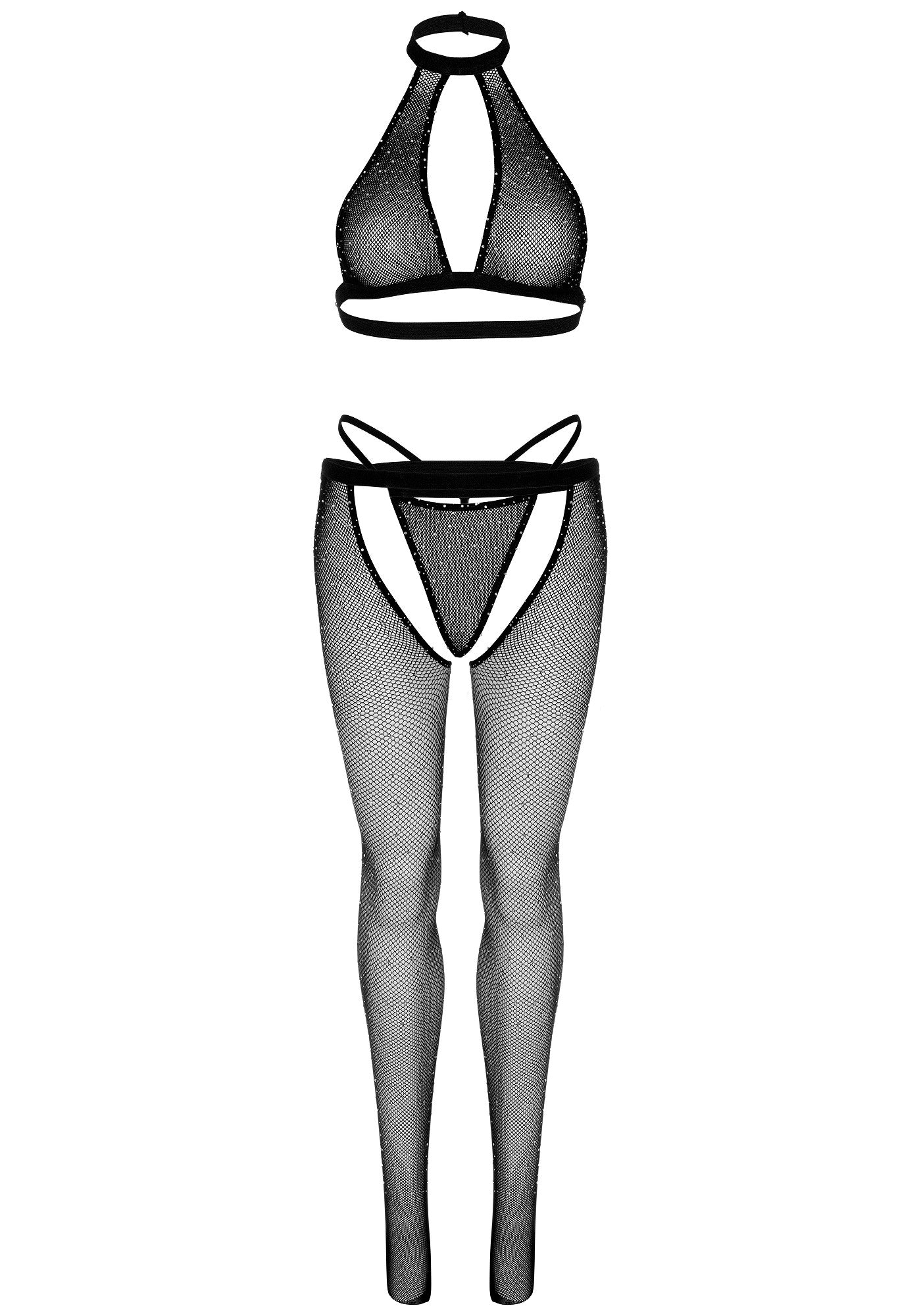 Completino Sexy Fishnet Top G String and Tights Nero
