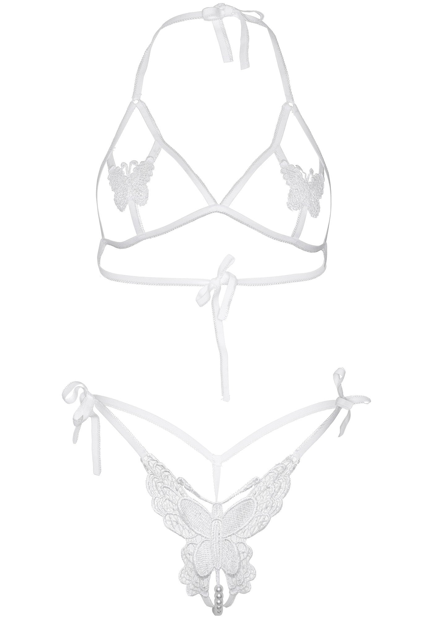 completino sexy open bra and pearl panty bianco taglia unica leg avenue