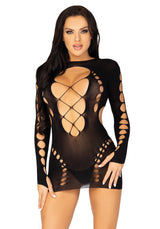 mini abito sexy long sleeve cut out nero taglia unica leg avenue dettaglio fronte